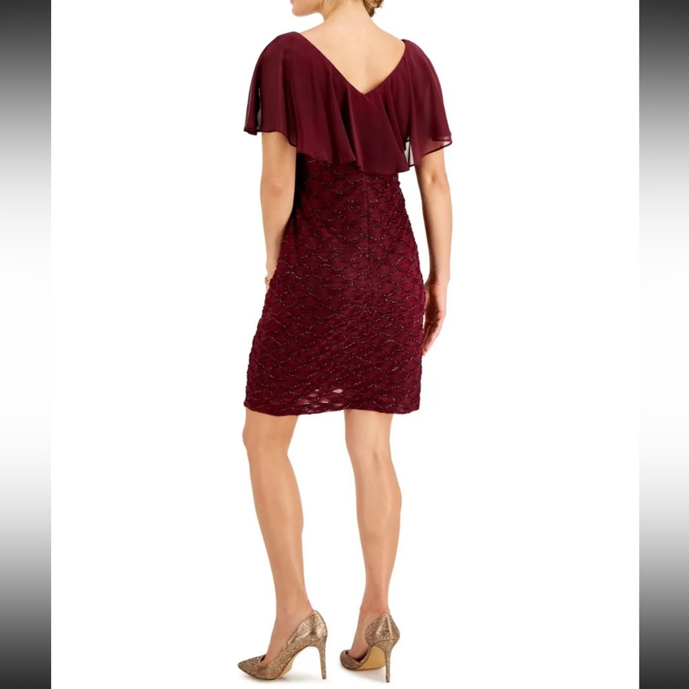 Women’s Formal Dress Size 12 CONNECTED APPAREL Burgundy Red Overlay Cape Gown - Picture 2 of 4